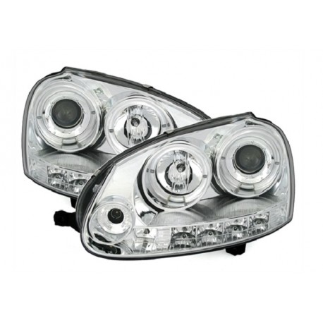 Angel Eyes + LED Scheinwerfer Chrom VW Golf 5